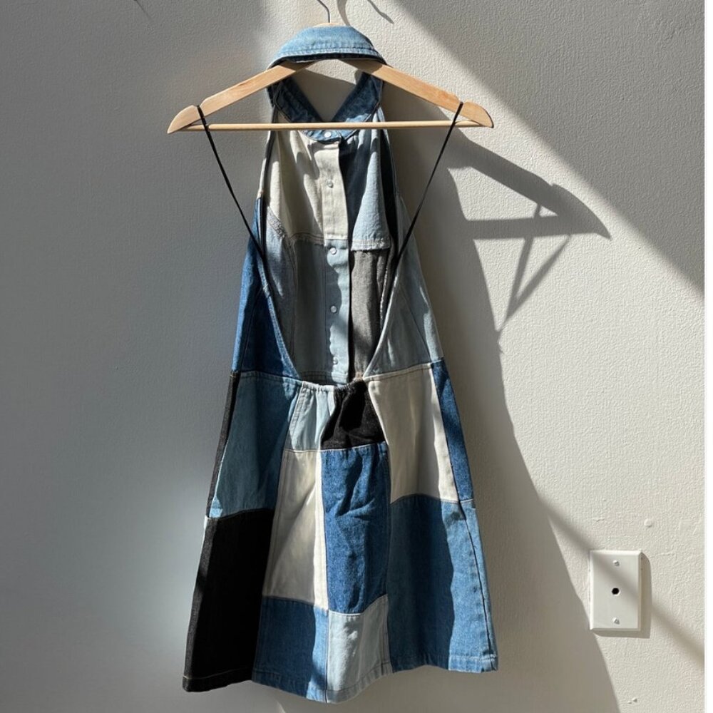 Susan 70s Style Button Down Patch Work Mini Dress - image 2